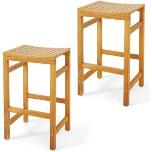 Costway - Outdoor 76cm Height Bar Chair 2Pcs Patio Acacia Wood Bar Stool Set Costway - Outdoor 76cm Height Bar Chair 2Pcs Patio Acacia Wood Bar Stool Set