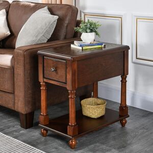 PADMA HOUSE Narrow End Table with Drawer and Storage Shelf, Solid Wood Sofa Side Table, Slim Beside Table, Telephone for Small Spaces, Living Room, PADMA HOUSE Narrow End Table with Drawer and Storage Shelf, Solid Wood Sofa Side Table, Slim Beside Table, Telephone for Small Spaces, Living Room,