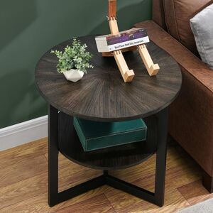 PADMA HOUSE Round Large End Table with 2-Tire Storage Shelf, Farmhouse Circle Side Table for Living Room, Solid Wood Nightstand, Deside Table for PADMA HOUSE Round Large End Table with 2-Tire Storage Shelf, Farmhouse Circle Side Table for Living Room, Solid Wood Nightstand, Deside Table for