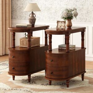 PADMA HOUSE set of 2 Solid Wood End Table with 2 Drawers, Narrow Sofa Side Table Slim Chair Side Desk with Storage Shelf, Slim Nightstand Bedside PADMA HOUSE set of 2 Solid Wood End Table with 2 Drawers, Narrow Sofa Side Table Slim Chair Side Desk with Storage Shelf, Slim Nightstand Bedside