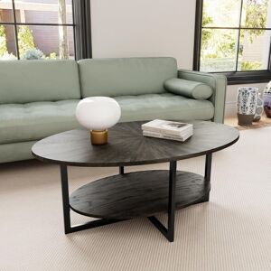 PADMA HOUSE Solid Wood Oval Coffee Table, Industrial 2-Tier Center Table with Storage Shelves, Tea Desk with Metal Legs for Living Room, Wooden PADMA HOUSE Solid Wood Oval Coffee Table, Industrial 2-Tier Center Table with Storage Shelves, Tea Desk with Metal Legs for Living Room, Wooden