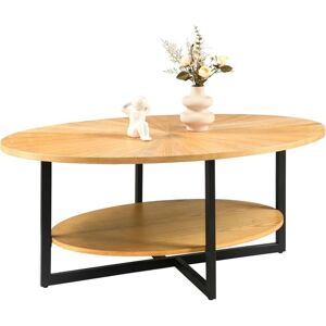 PADMA HOUSE Solid Wood Oval Coffee Table, Industrial 2-Tier Center Table with Storage Shelves, Tea Desk with Metal Legs, Wooden Accent Sofa Side PADMA HOUSE Solid Wood Oval Coffee Table, Industrial 2-Tier Center Table with Storage Shelves, Tea Desk with Metal Legs, Wooden Accent Sofa Side