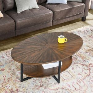PADMA HOUSE Solid Wood Oval Coffee Table, Industrial 2-Tier Center Table with Storage Shelves, Tea Desk with Metal Legs, Wooden Accent Sofa Side PADMA HOUSE Solid Wood Oval Coffee Table, Industrial 2-Tier Center Table with Storage Shelves, Tea Desk with Metal Legs, Wooden Accent Sofa Side