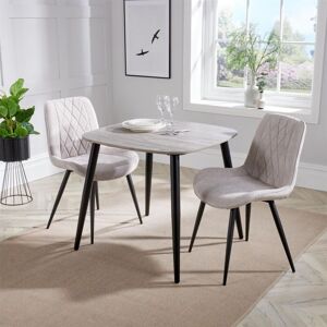 Home Source - Diamond Stitch Fabric Dining Chair with Tapered Legs (Set of 2) - Metal - L54 x W54 x H85.5 cm - Natural/Black - Flat Packed Home Source - Diamond Stitch Fabric Dining Chair with Tapered Legs (Set of 2) - Metal - L54 x W54 x H85.5 cm - Natural/Black - Flat Packed