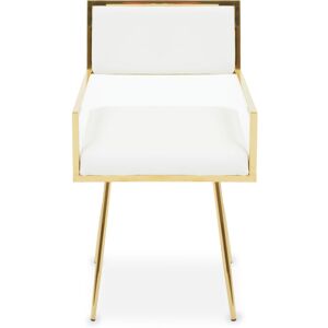 Premier Housewares - Interiors by Premier Ivory Modern Leather Effect Dining Chair, Metal Accent Chair with Cutout Back, Gold Finish Chair for Dinner Premier Housewares - Interiors by Premier Ivory Modern Leather Effect Dining Chair, Metal Accent Chair with Cutout Back, Gold Finish Chair for Dinner
