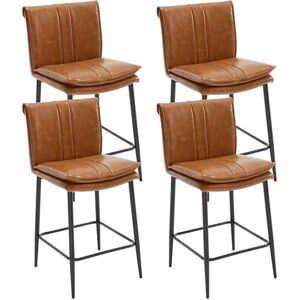 WAHSON OFFICE CHAIRS Bar Stools Set of 4 in pu Leather Upholstered Modern Counter Chairs with Backrest for Kitchen Home Bar Restaurant, Brown, Wahson WAHSON OFFICE CHAIRS Bar Stools Set of 4 in pu Leather Upholstered Modern Counter Chairs with Backrest for Kitchen Home Bar Restaurant, Brown, Wahson