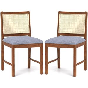 Costway - Rattan Dining Chair Set of 2 Wooden Upholstered Kitchen Chairs-Brown Costway - Rattan Dining Chair Set of 2 Wooden Upholstered Kitchen Chairs-Brown