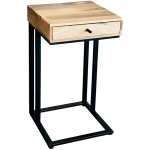 Ravi Iron Base 1 Drawer Large Side Table - Mango Wood - L35 x W35 x H60 cm - Mango Light Finish Ravi Iron Base 1 Drawer Large Side Table - Mango Wood - L35 x W35 x H60 cm - Mango Light Finish
