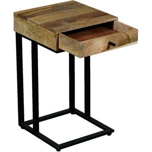Ravi Iron Base 1 Drawer Small Side Table - Mango Wood - L30 x W30 x H50 cm - Mango Light Finish Ravi Iron Base 1 Drawer Small Side Table - Mango Wood - L30 x W30 x H50 cm - Mango Light Finish