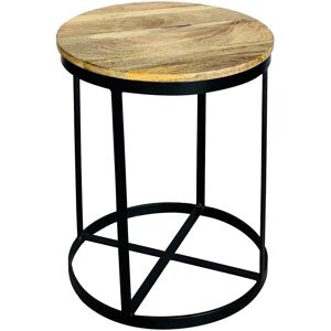 Ravi Iron Base Solid Wood Small Round Stool - L41 x W41 x H52 cm - Mango Light Finish Ravi Iron Base Solid Wood Small Round Stool - L41 x W41 x H52 cm - Mango Light Finish