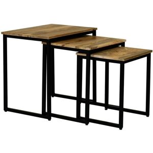 Ravi Iron Base Solid Wood Stool (Set of 3) - Mango Wood/Iron - L40 x W54 x H54 cm - Light Finish Ravi Iron Base Solid Wood Stool (Set of 3) - Mango Wood/Iron - L40 x W54 x H54 cm - Light Finish