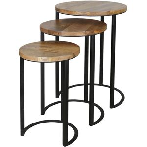 Ravi Iron Base Solid Wood Top Round Stool (Set of 3) - L43 x W43 x H65 cm - Mango Light Finish Ravi Iron Base Solid Wood Top Round Stool (Set of 3) - L43 x W43 x H65 cm - Mango Light Finish