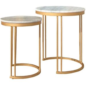 Ravi Marble Nest of 2 Tables - Mango Wood/Iron - L42 x W42 x H49 cm - Mango Light Finish Ravi Marble Nest of 2 Tables - Mango Wood/Iron - L42 x W42 x H49 cm - Mango Light Finish