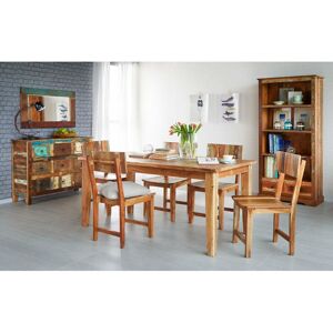 VERTY FURNITURE Reclaimed Boat Wooden Small Square Wood Dining Table Set With 4 Chairs VERTY FURNITURE Reclaimed Boat Wooden Small Square Wood Dining Table Set With 4 Chairs