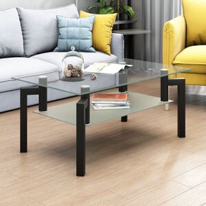 Dewdat - Rectangle Black Glass Coffee Table – Clear Modern Side Center Tables for Living Room, Living Room Furniture - black Dewdat - Rectangle Black Glass Coffee Table – Clear Modern Side Center Tables for Living Room, Living Room Furniture - black