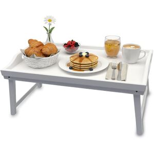 Relaxdays breakfast tray, bamboo, HxWxD: 20 x 50 x 30 cm, serving tray with legs, handles, white Relaxdays breakfast tray, bamboo, HxWxD: 20 x 50 x 30 cm, serving tray with legs, handles, white