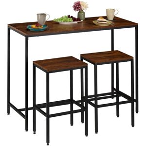 Relaxdays Bar Table Set, 3-piece, Counter with Stools, HWD: 90 x 120 x 50 cm, seats 2, Industrial Style, brown/black Relaxdays Bar Table Set, 3-piece, Counter with Stools, HWD: 90 x 120 x 50 cm, seats 2, Industrial Style, brown/black