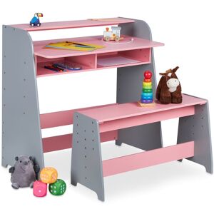 Relaxdays Children's Furniture Set, Bench & Height Adjustable Desk, 2 Compartments, HxWxD: 88 x 90 x 48 cm, Pink/Grey Relaxdays Children's Furniture Set, Bench & Height Adjustable Desk, 2 Compartments, HxWxD: 88 x 90 x 48 cm, Pink/Grey