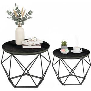 Relaxdays coffee table set, 2 pcs, wood-look & metal, vintage, round side tables, living room & bedroom, black Relaxdays coffee table set, 2 pcs, wood-look & metal, vintage, round side tables, living room & bedroom, black