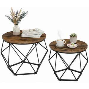 Relaxdays side tables, set of 2, wood-look & metal, industrial design, round, living room, brown/black Relaxdays side tables, set of 2, wood-look & metal, industrial design, round, living room, brown/black