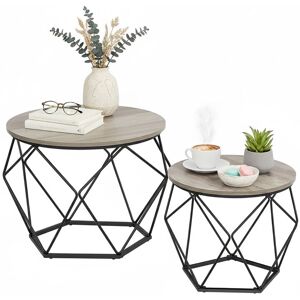Relaxdays coffee table set, 2-piece, wood-effect & metal, vintage, round side tables, living room, brown/black Relaxdays coffee table set, 2-piece, wood-effect & metal, vintage, round side tables, living room, brown/black