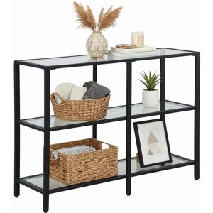 Relaxdays console table, HxWxD: 73 x 100 x 30 cm, metal, glass, narrow console for hallway, 3-shelf hallway table, black Relaxdays console table, HxWxD: 73 x 100 x 30 cm, metal, glass, narrow console for hallway, 3-shelf hallway table, black