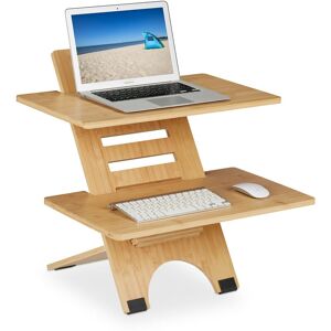 Relaxdays - Desktop, Keyboard Shelf, Stand-Sit Table, Adjustable Height, Wooden, 2 Shelves, Attachment, Bamboo, Natural Relaxdays - Desktop, Keyboard Shelf, Stand-Sit Table, Adjustable Height, Wooden, 2 Shelves, Attachment, Bamboo, Natural