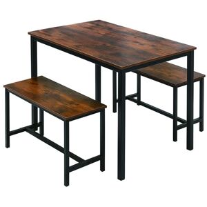 Relaxdays dining table set, 2 benches, table HWD 75 x 110 x 60 cm, kitchen bench HWD 50 x 30 x 97 cm, brown/black Relaxdays dining table set, 2 benches, table HWD 75 x 110 x 60 cm, kitchen bench HWD 50 x 30 x 97 cm, brown/black