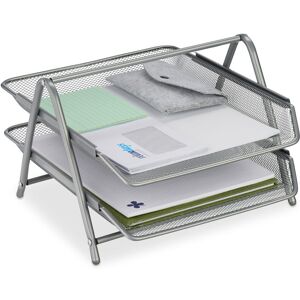 Relaxdays - Document Tray, 2 Compartments, Office , h x w x d: 20.5 x 30 x 35.5 cm, Mesh Style, Metal, Silver Relaxdays - Document Tray, 2 Compartments, Office , h x w x d: 20.5 x 30 x 35.5 cm, Mesh Style, Metal, Silver