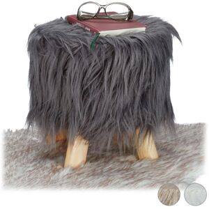 Faux Fur Stool, Fluffy, 4 Wooden Legs, Padded Footstool, Round, Decorative Stand HxD: 31x31 cm, Grey - Relaxdays Faux Fur Stool, Fluffy, 4 Wooden Legs, Padded Footstool, Round, Decorative Stand HxD: 31x31 cm, Grey - Relaxdays