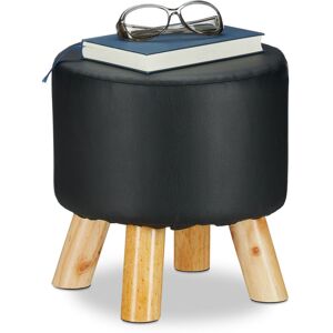 Faux Leather Stool, Padded, 4 Wooden Legs, Flat Footstool, Round Vanity Stand, h x d: 30 x 31 cm, Black - Relaxdays Faux Leather Stool, Padded, 4 Wooden Legs, Flat Footstool, Round Vanity Stand, h x d: 30 x 31 cm, Black - Relaxdays