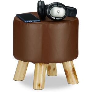 Faux Leather Stool, Padded, 4 Wooden Legs, Flat Footstool, Round Vanity Stand, h x d: 30 x 31 cm, Brown - Relaxdays Faux Leather Stool, Padded, 4 Wooden Legs, Flat Footstool, Round Vanity Stand, h x d: 30 x 31 cm, Brown - Relaxdays