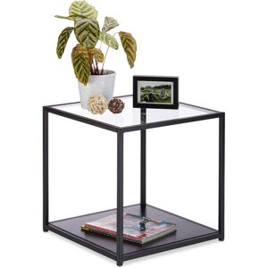 Relaxdays - Glass Side Table + Wooden Tray, Metal Frame, Robust, Square, Flat Coffee Table hwd 50x50x50 cm, Black Relaxdays - Glass Side Table + Wooden Tray, Metal Frame, Robust, Square, Flat Coffee Table hwd 50x50x50 cm, Black