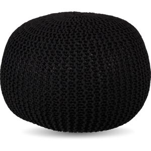 Relaxdays pouffe, knitted, HxD: 33 x 46 cm, polystyrene filling, round floor seat, boho stool, seat pouffe, black Relaxdays pouffe, knitted, HxD: 33 x 46 cm, polystyrene filling, round floor seat, boho stool, seat pouffe, black