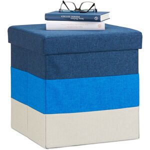 Padded Storage Ottoman, Colourful, Striped Seat, Folding Footstool hwd: 38 x 38 x 38 cm, Blue-White - Relaxdays Padded Storage Ottoman, Colourful, Striped Seat, Folding Footstool hwd: 38 x 38 x 38 cm, Blue-White - Relaxdays