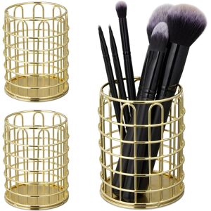 Relaxdays 3x Round Pen Holders, Modern Decorative Design, Makeup Brush Organisers, Wired, Pencil Cup, HxØ: 10x8cm, Gold Relaxdays 3x Round Pen Holders, Modern Decorative Design, Makeup Brush Organisers, Wired, Pencil Cup, HxØ: 10x8cm, Gold