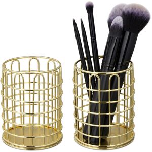 Relaxdays 2x Round Pen Holders, Modern Decorative Design, Makeup Brush Organisers, Wired, Pencil Cup, HxØ: 10x8cm, Gold Relaxdays 2x Round Pen Holders, Modern Decorative Design, Makeup Brush Organisers, Wired, Pencil Cup, HxØ: 10x8cm, Gold