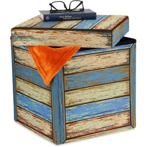 Pouffe with Storage Space, Padded Stool, Vintage Design, Foldable, HxWxD: 38 x 37.5 x 37.5 cm, Multicolored - Relaxdays Pouffe with Storage Space, Padded Stool, Vintage Design, Foldable, HxWxD: 38 x 37.5 x 37.5 cm, Multicolored - Relaxdays