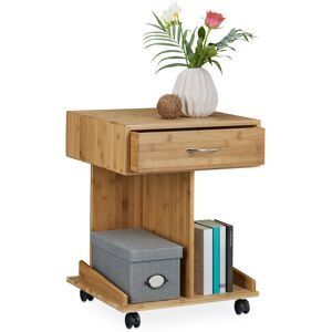 Relaxdays - rolli Bamboo Side Table with Wheels, Drawer, 2 Shelves for Books, HxWxD: ca 56.5 x 43 x 46 cm, Natural Brown Relaxdays - rolli Bamboo Side Table with Wheels, Drawer, 2 Shelves for Books, HxWxD: ca 56.5 x 43 x 46 cm, Natural Brown