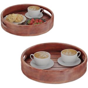 Set of 2 Serving Trays, Mango Wood, ø 29 & 36 cm, Handles and High Rim, Round, Decorative, Breakfast, Brown - Relaxdays Set of 2 Serving Trays, Mango Wood, ø 29 & 36 cm, Handles and High Rim, Round, Decorative, Breakfast, Brown - Relaxdays
