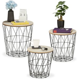 Relaxdays - Basket Side Table, 3 Sizes, Wired Storage, Metal & Wood Look, Sofa or Bedside Stand, Decorative, Black/White Relaxdays - Basket Side Table, 3 Sizes, Wired Storage, Metal & Wood Look, Sofa or Bedside Stand, Decorative, Black/White