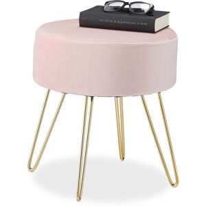 Velvet Stool, Round Seat, Elegant Upholstered Pouf, Golden Metal Legs, Modern & Glamorous, HxØ: 40x40 cm, Pink - Relaxdays Velvet Stool, Round Seat, Elegant Upholstered Pouf, Golden Metal Legs, Modern & Glamorous, HxØ: 40x40 cm, Pink - Relaxdays