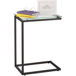 Relaxdays - Side Table, C-shape, Industrial Design, h x w x d: approx. 61 x 30 x 45 cm, Glass & Metal, Black Relaxdays - Side Table, C-shape, Industrial Design, h x w x d: approx. 61 x 30 x 45 cm, Glass & Metal, Black