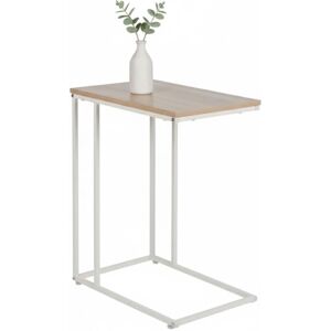 Relaxdays side table, HxWxD: 64 x 50 x 35 cm, MDF, metal, C-shape, coffee table for under sofa, white/natural Relaxdays side table, HxWxD: 64 x 50 x 35 cm, MDF, metal, C-shape, coffee table for under sofa, white/natural