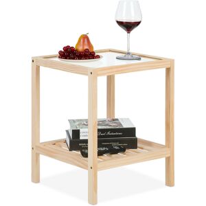 Relaxdays - Side Table, Living Room with Glass Top, Wood, HxWxD: 50 x 40 x 40 cm, Bedside, Square Storage Board, Natural Relaxdays - Side Table, Living Room with Glass Top, Wood, HxWxD: 50 x 40 x 40 cm, Bedside, Square Storage Board, Natural