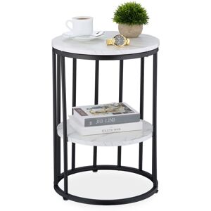 Relaxdays - Side Table, Marble Effect, 2 Tiers, 57 x 40 cm, Living Room, Coffee Rest for Sofa, Metal & mdf, White/Black Relaxdays - Side Table, Marble Effect, 2 Tiers, 57 x 40 cm, Living Room, Coffee Rest for Sofa, Metal & mdf, White/Black