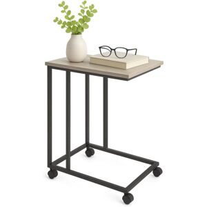 Relaxdays side table on castors, HWD: 68 x 50 x 35 cm, MDF, metal, C-shape, coffee table for sliding under, grey/black Relaxdays side table on castors, HWD: 68 x 50 x 35 cm, MDF, metal, C-shape, coffee table for sliding under, grey/black