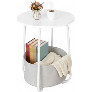 Relaxdays side table, round coffee table with fabric basket, H: 50x40 cm, living room table, MDF & metal, white/grey Relaxdays side table, round coffee table with fabric basket, H: 50x40 cm, living room table, MDF & metal, white/grey