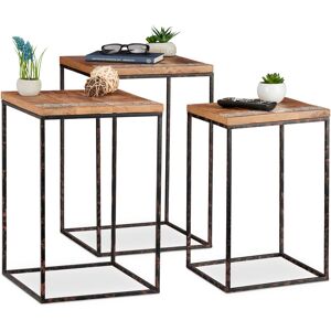 Relaxdays - Side Table Set of 3, Mango Wood & Metal, Mixed Styles, Living Room Nesting Tables in Various Sizes, Brown / Black Relaxdays - Side Table Set of 3, Mango Wood & Metal, Mixed Styles, Living Room Nesting Tables in Various Sizes, Brown / Black