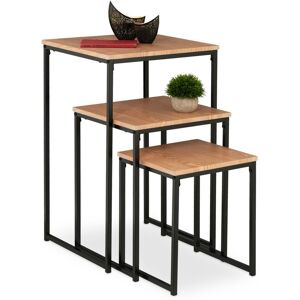 Relaxdays - Side Table Set of 3, Stackable, 3 Sizes, Coffee Counter, Square, Metal, Living Room Decor, Light Brown/Black Relaxdays - Side Table Set of 3, Stackable, 3 Sizes, Coffee Counter, Square, Metal, Living Room Decor, Light Brown/Black